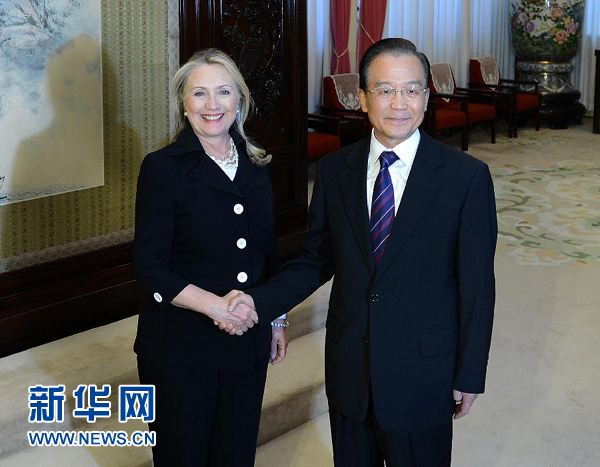 胡錦濤溫家寶會見美國國務(wù)卿希拉里·克林頓