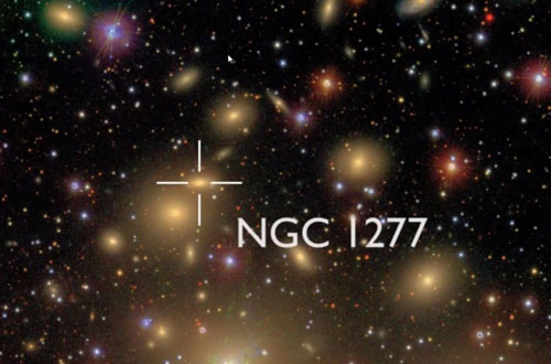 小型星系NGC 1277位于英仙座星系群，對比其它星系，NGC 1277星系非常緊密和扁平，其中包含著一個巨大的黑洞，質(zhì)量是太陽的170億倍