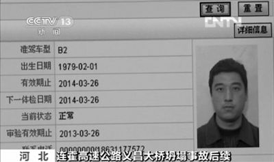 媒體披露的爆炸車輛司機石彥飛的個人信息。央視截圖