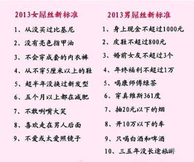 2013男女屌絲標準
