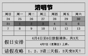 只要4月1日至3日請假，就能享受8天假期